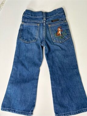 Vintage 70s Maverick Kids Bell Bottom Jeans Embroidered Squirrel Size 3 Slim